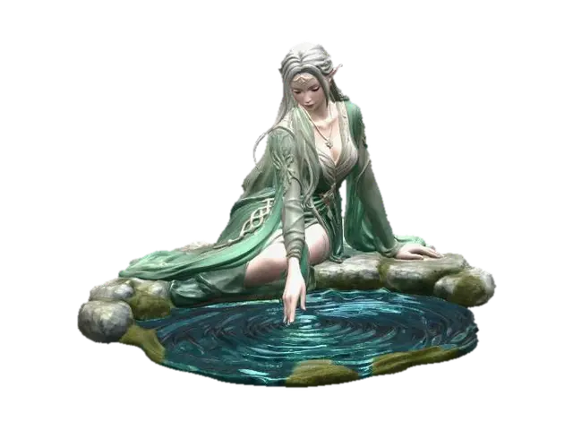 Elven Enchantment in a mountain pool 3D model, vytvořený pomocí AI