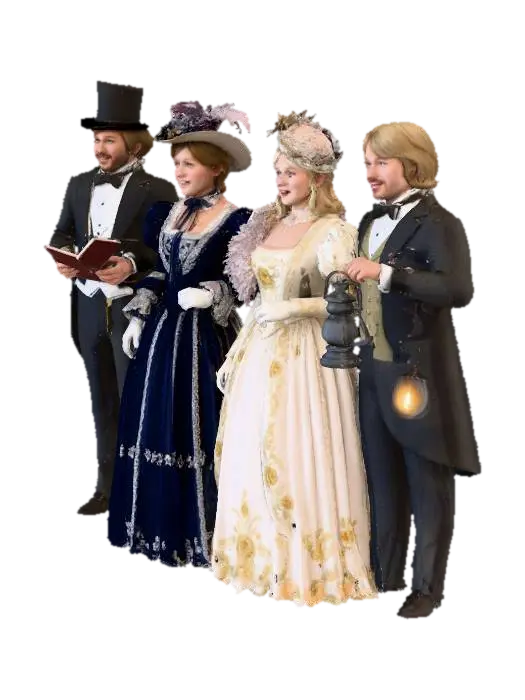 a GROUP OF FOUR CAROL SINGERS IN EDWARDIAN CLOTHES - Cultural 3D model, vytvořený pomocí AI