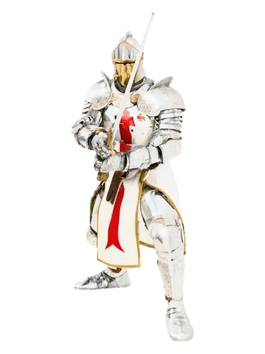 Crusader knight, Tabard with red cross of St George, on white background,… 3D model, vytvořený pomocí AI