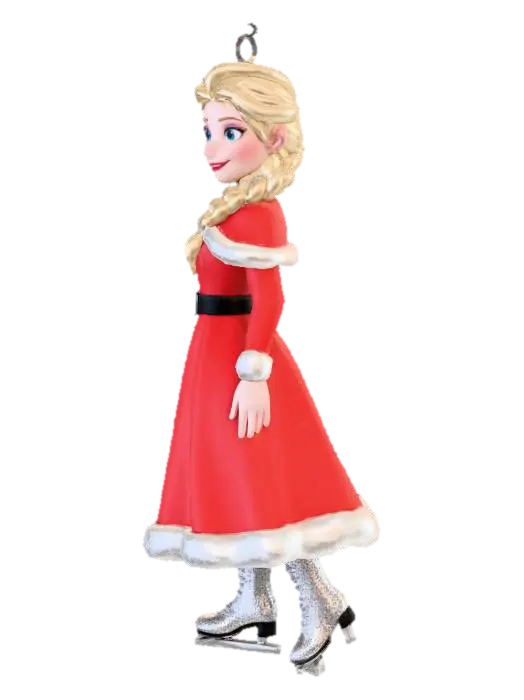 Frozen's Elsa, as a Christmas tree ornament, in a Santa dress, an eyelet on top of her… 3D model, vytvořený pomocí AI