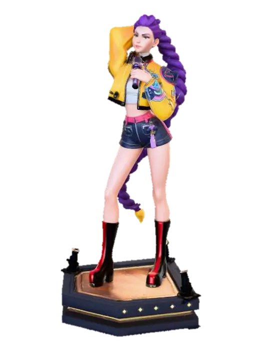 K Pop Demon hunter, Rumi singing into a stage microphone in her left hand, her… 3D model, vytvořený pomocí AI