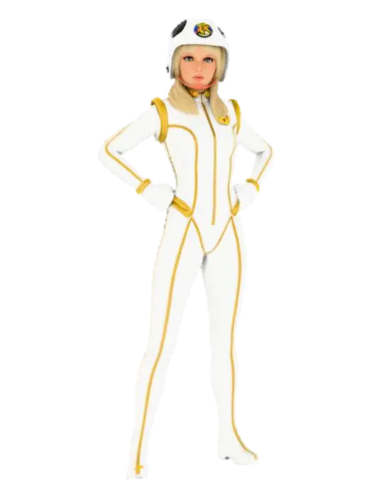 3D model for rhapsody from the tv series captain scarlet. in a white and gold trim flight suit with white helmet