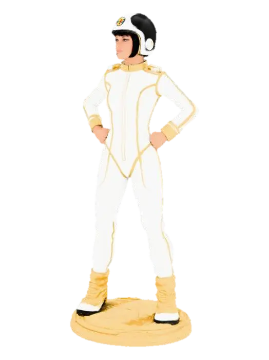melody from the tv series captain scarlet. in a white and gold trim flight suit with… 3D model, vytvořený pomocí AI