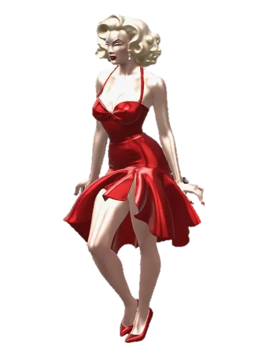 Scarlet Satin Pin-Up - Nostalgia 3D model, vytvořený pomocí AI