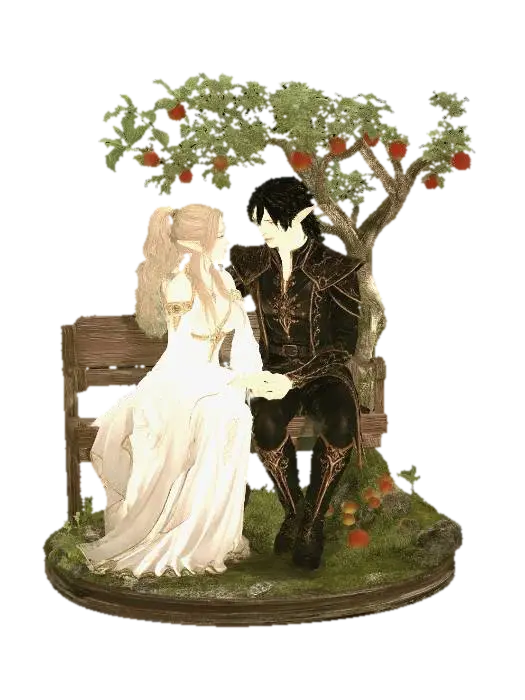 Elven Lovers Under the Apple Tree - Elves 3D model, vytvořený pomocí AI