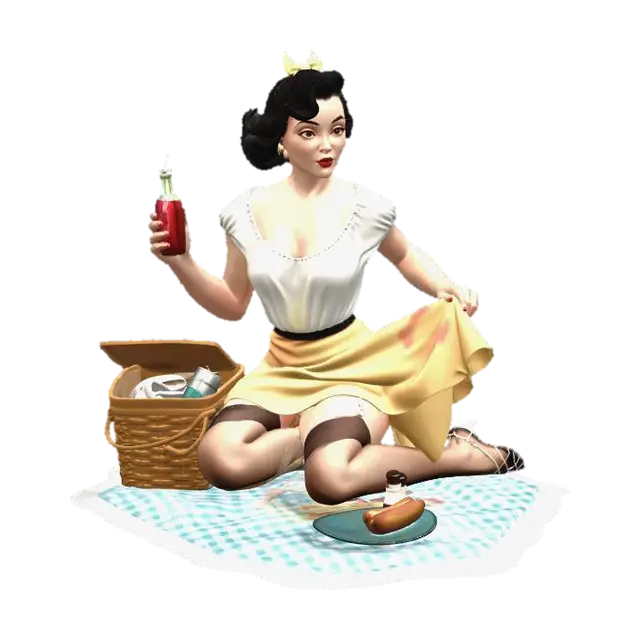 Pinup Picnic - Summertime 3D model, vytvořený pomocí AI