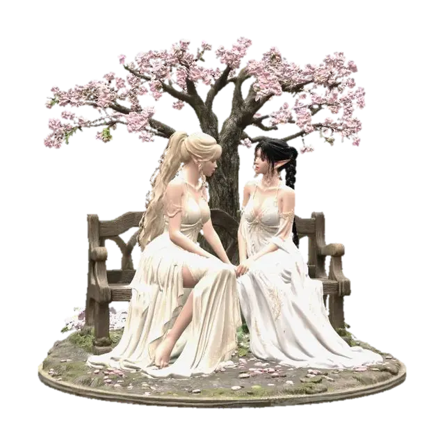 Whispers Under Cherry Blossoms - Romance 3D model, vytvořený pomocí AI