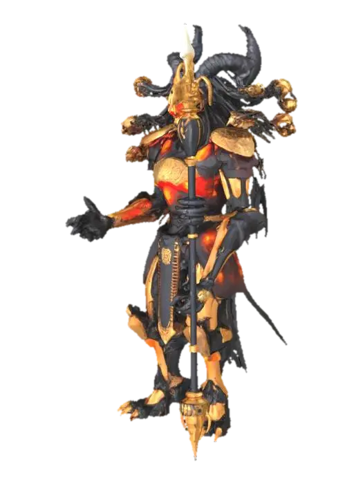 Create a futuristic demonic boss character named RAAV-AI. He is an AI version of the… - Devils 3D model, vytvořený pomocí AI
