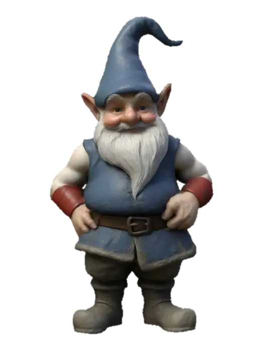 3D rig of a muscular garden gnome. The character should have a whimsical, friendly… 3D model, vytvořený pomocí AI