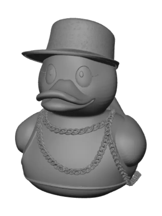 3D model for make me a rubber duck with a chain around its neck, a flat brim hat that says "cranked" and has a black tank top on