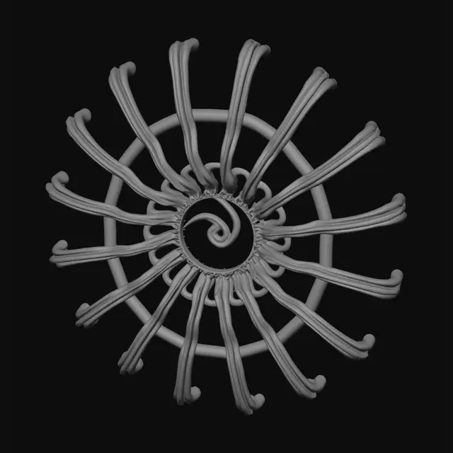 3D model for Create a 3D printable abstract spiral galaxy ornament based on the reference image. The model must be only the spiral shape, with open empty spaces between the arms. No base, no plate, no disk, no background, no frame, no filled surface. Make it as one continuous smooth rounded strand, like a thick soft tube forming a galaxy spiral. Flat back for ceiling mounting, rounded front, low-profile, simple and robust. Optimized for FDM 3D printing in PLA. Single solid watertight STL-ready mesh. Ivory or white material. Thickness 4–8 mm, arm width 8–15 mm. Avoid thin fragile parts, sharp edges, stars, planets, text, particles, realistic clouds, or extra objects.