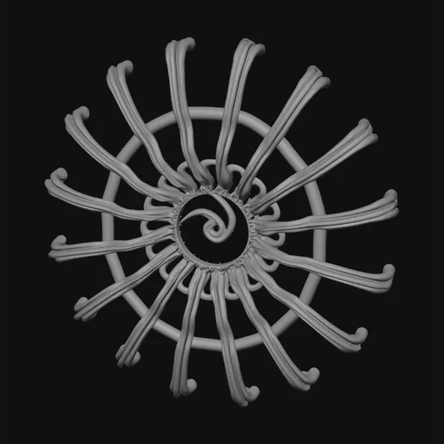 3D model for Create a 3D printable abstract spiral galaxy ornament based on the reference image. The model must be only the spiral shape, with open empty spaces between the arms. No base, no plate, no disk, no background, no frame, no filled surface. Make it as one continuous smooth rounded strand, like a thick soft tube forming a galaxy spiral. Flat back for ceiling mounting, rounded front, low-profile, simple and robust. Optimized for FDM 3D printing in PLA. Single solid watertight STL-ready mesh. Ivory or white material. Thickness 4–8 mm, arm width 8–15 mm. Avoid thin fragile parts, sharp edges, stars, planets, text, particles, realistic clouds, or extra objects.