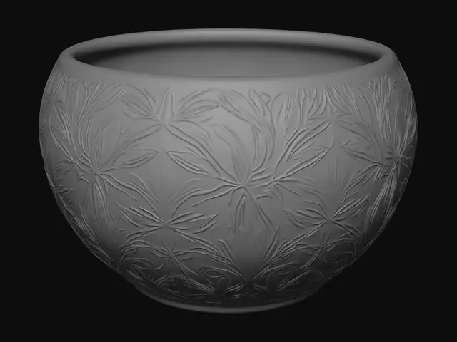 3D model for I want an empty pot with a leaf  pattern on on the side