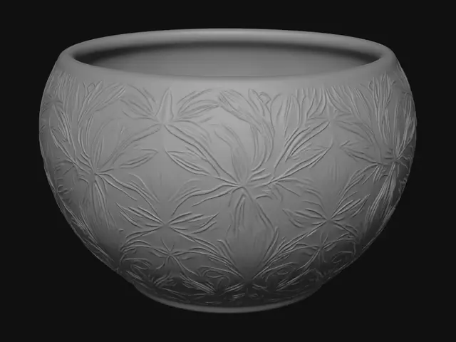 3D model for I want an empty pot with a leaf  pattern on on the side