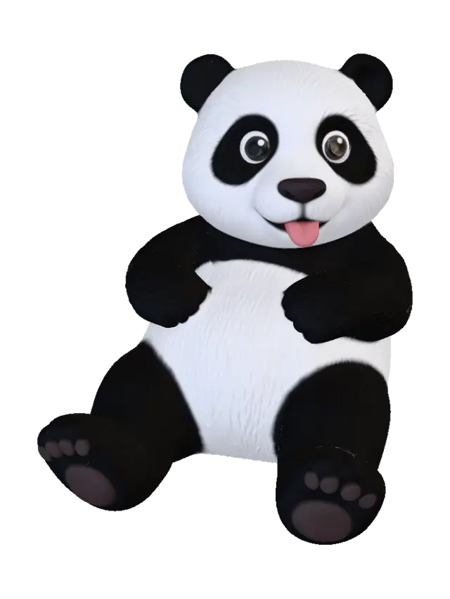 3D model for Je veux crée un panda sur le dos, il regarde devant lui, la langue sortie un peu, je veux qu'il soit en cartoon, amicale, comme si il serait assis mais en même sur le dos.