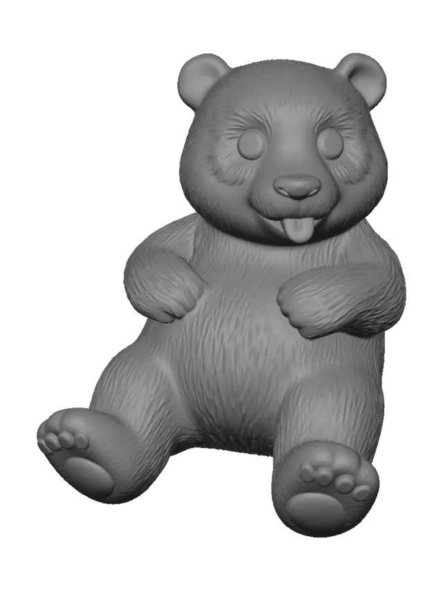3D model for Je veux crée un panda sur le dos, il regarde devant lui, la langue sortie un peu, je veux qu'il soit en cartoon, amicale, comme si il serait assis mais en même sur le dos.