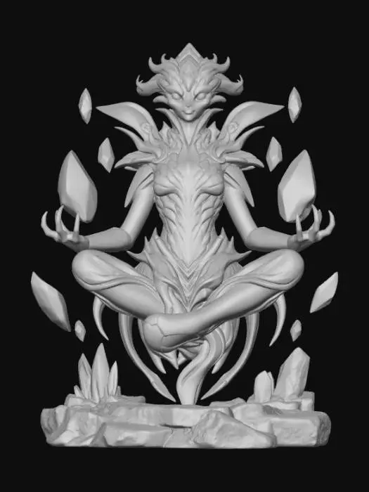 3D model for Extincted allien druid creature full of collors who levitate crystals.