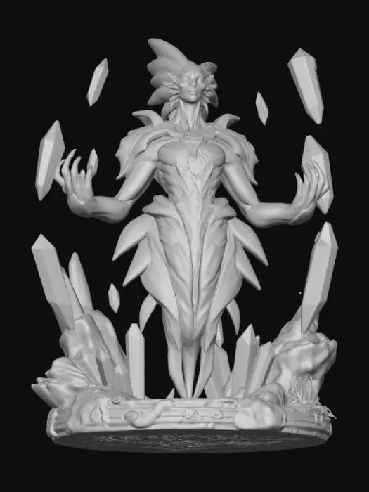 3D model for Extincted allien druid creature full of collors who levitate crystals.