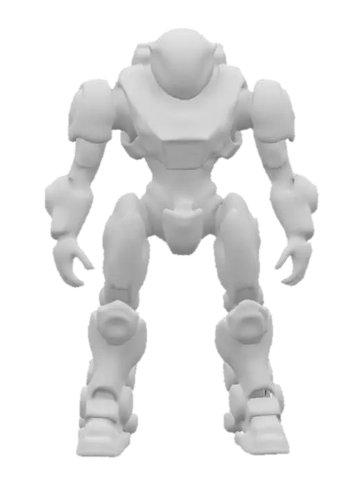 3D model for A rogue security mech from a digital space prison, with glitched-out armor textures and corrupted logo emblems. Chest opens to reveal spinning data cores. His speech module is a voice chip that spits out garbled one-liners. Backpack generates pixelated energy shields.