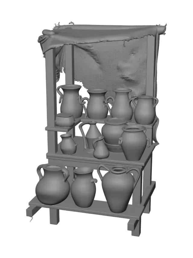 3D model for Terracotta Pots on a Rustic Wooden Rack