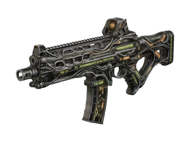Biomech Assault Rifle 3D model, vytvořený pomocí AI