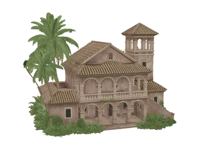Arcade Villa 3D model, vytvořený pomocí AI