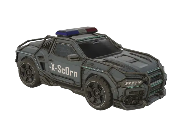 Cyberpunk Police Car 3D model, vytvořený pomocí AI