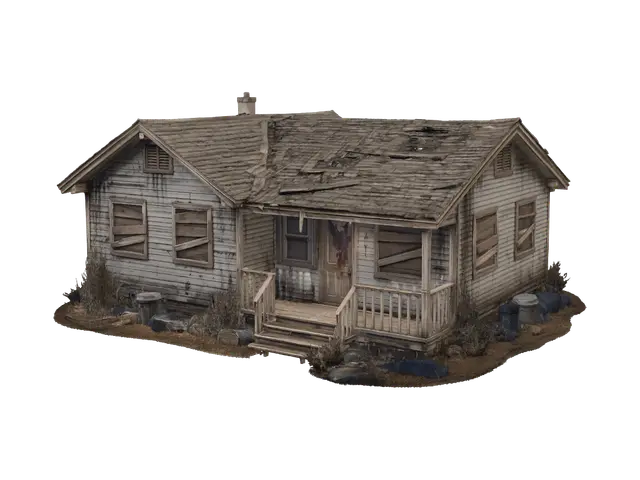Desolate House in Ruin 3D model, vytvořený pomocí AI