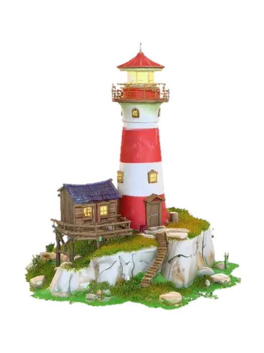 Beacon on the Rocks 3D model, AI generated