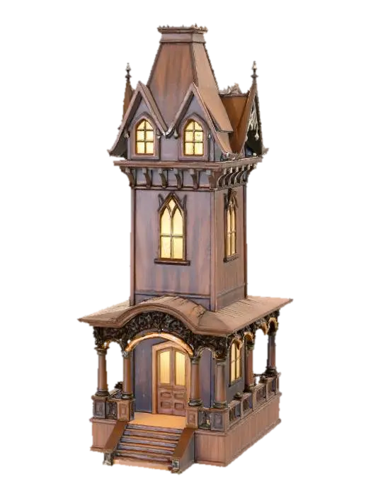 Haunted Towerhouse X 3D model, vytvořený pomocí AI
