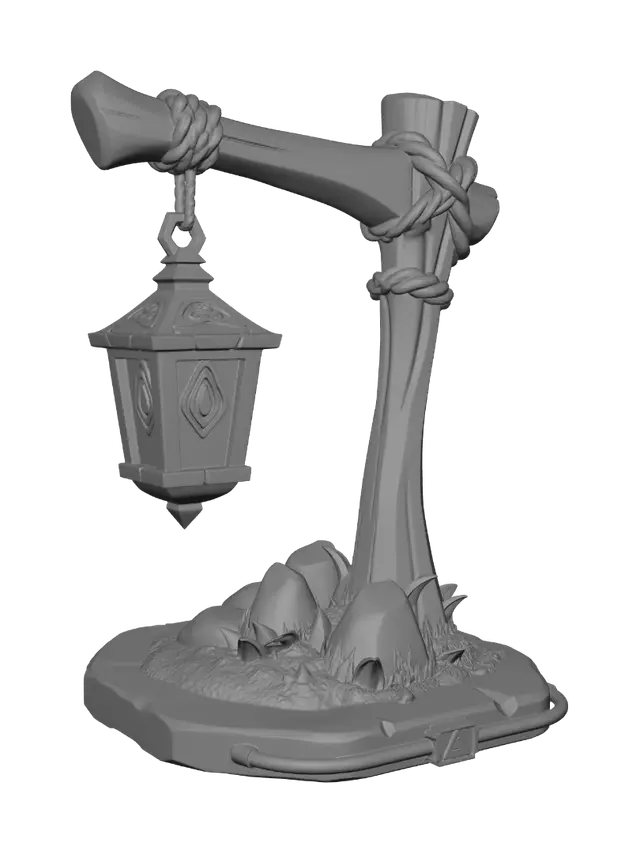 3D model for Emerald Lantern on a Wooden Post