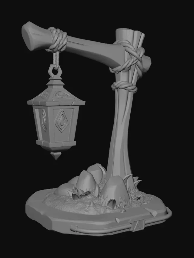 3D model for Emerald Lantern on a Wooden Post