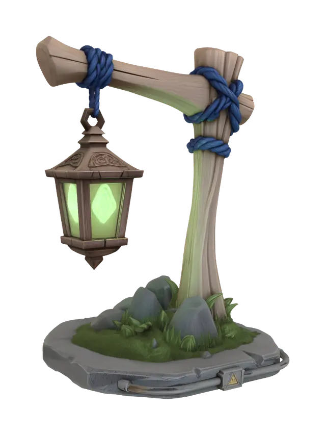 3D model for Emerald Lantern on a Wooden Post
