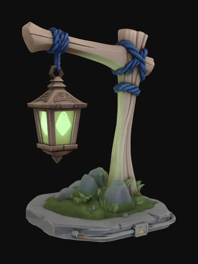 3D model for Emerald Lantern on a Wooden Post