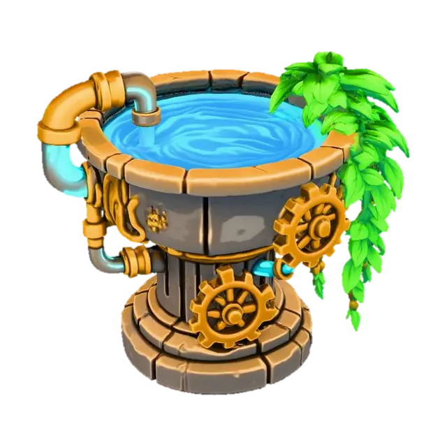 Steampunk Fountain 3D model, vytvořený pomocí AI