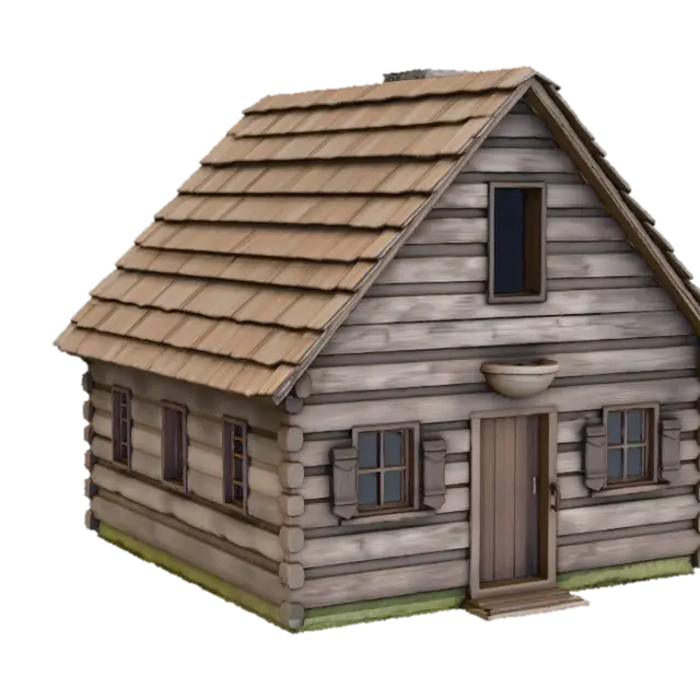 Rustic Cabin 3D model, vytvořený pomocí AI