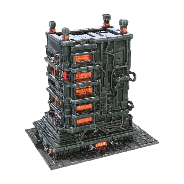 Cyber Fortress Tower - Xmas 3D model, vytvořený pomocí AI