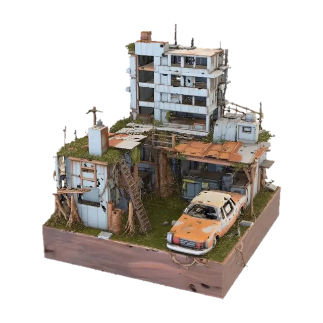 Urban Decay Diorama 3D model, vytvořený pomocí AI