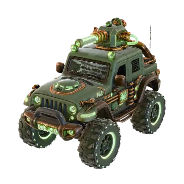 Neon Battle Jeep X 3D model, vytvořený pomocí AI