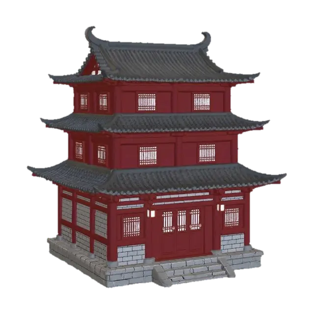 Red Pagoda Tower - Spire 3D model, vytvořený pomocí AI
