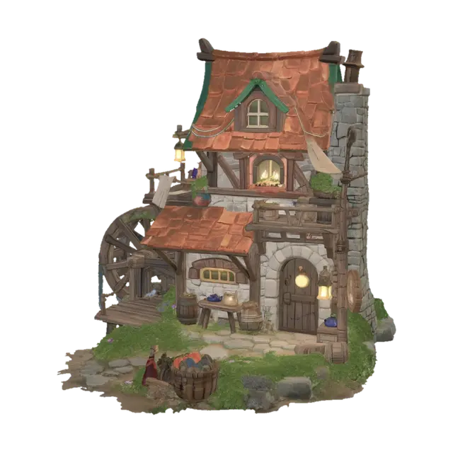 Ember Lantern Cottage 3D model, vytvořený pomocí AI