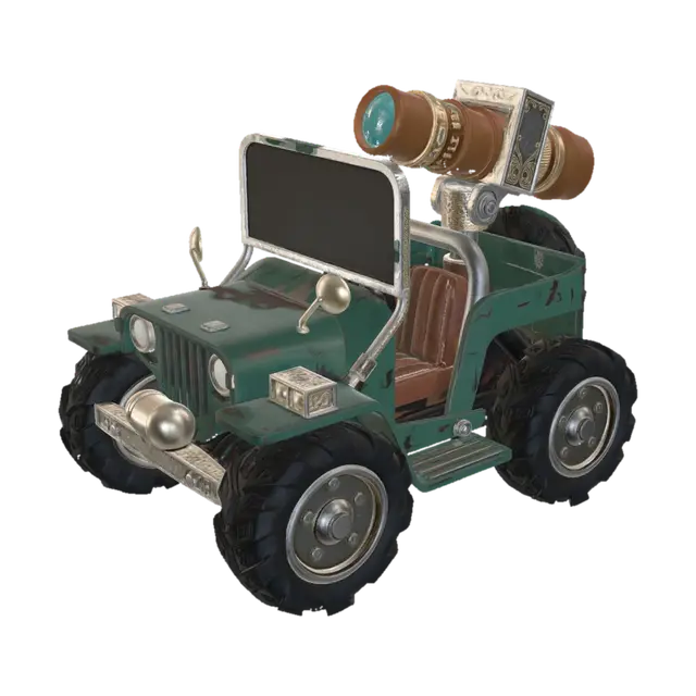 Steampunk Periscope Jeep 3D model, vytvořený pomocí AI