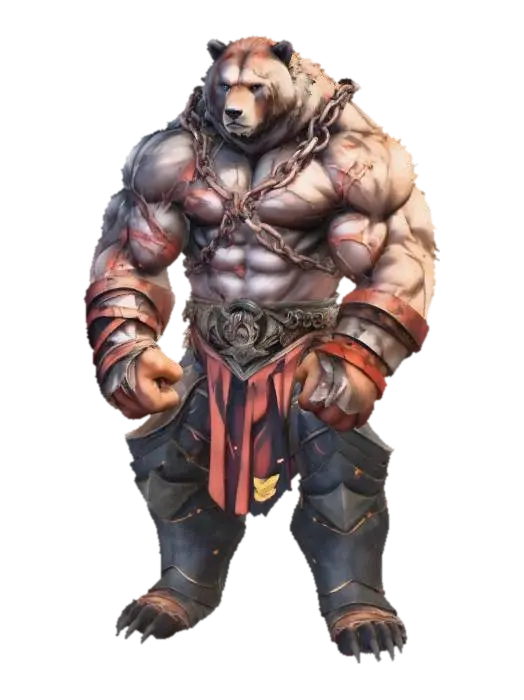 Chainbound Bear Warrior 3D model, vytvořený pomocí AI