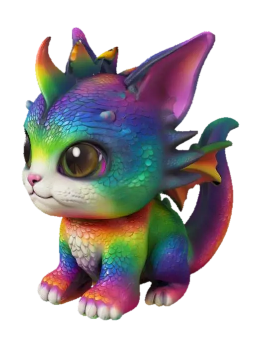 Rainbow Kitty Dragon - Figurines 3D model, vytvořený pomocí AI