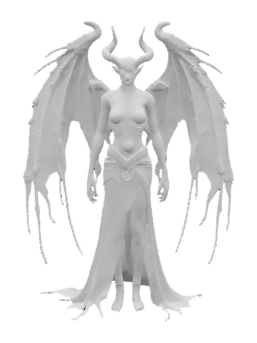3D model for A sinister fairy with jagged wings and glowing red eyes, lurking in a dark, eerie forest filled with twisted trees and ominous shadows., #fairy#