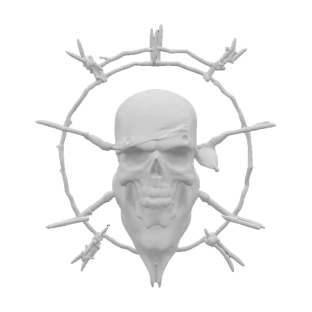 3D model for #emblem# post-apocalyptic 3D emblem with rust, bullet holes, and survival gear motifs