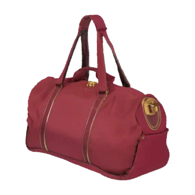 3D model for maroon duffle bag, athletic sports bag with gold strap handle