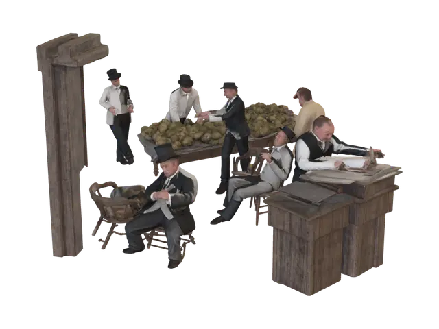 cotton market - Merchant 3D model, vytvořený pomocí AI