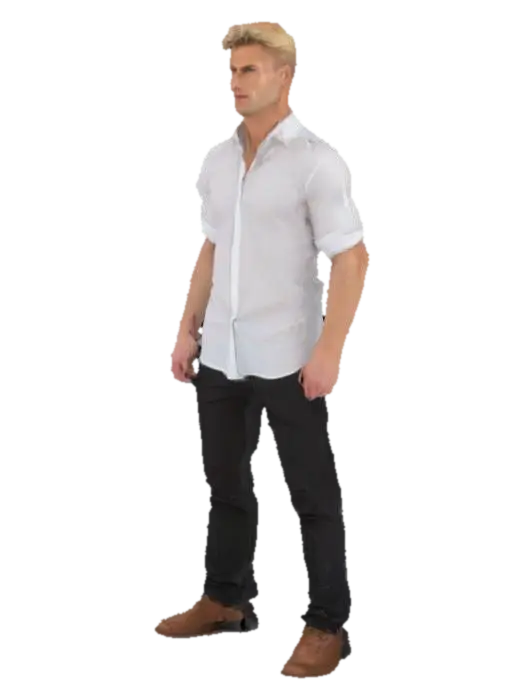 Un hombre de 180 cm de altura, vestido con camisa blanca y pantalon negro estilo… - Thin 3D model, vytvořený pomocí AI