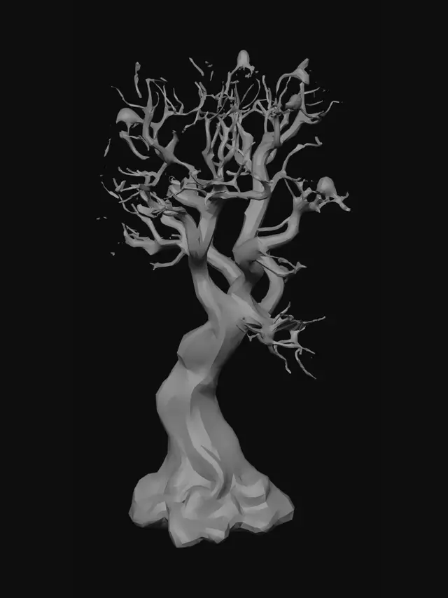 3D model for A sturdy tree made of jagged obsidian